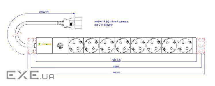 Блок PDU, 8 x SCHUKO, вилка IEC C14, кабель живлення 3м . CONTEG DP-RP-08-SCHUF-IEEC14