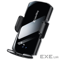 Універсальний автотримач ColorWay FlameGrip, автозажим, Wireless Charger 15W Black (CW-CHAW070Q-BK)