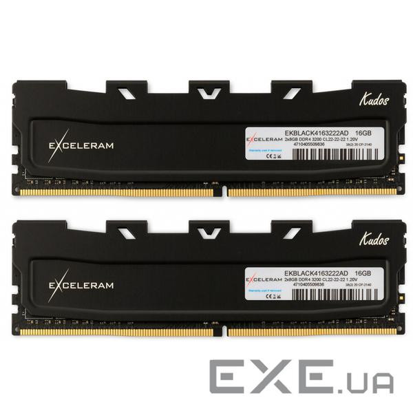 Модуль пам'яті EXCELERAM Kudos Red DDR4 3200MHz 16GB Kit 2x8GB (EKBLACK4163222AD)