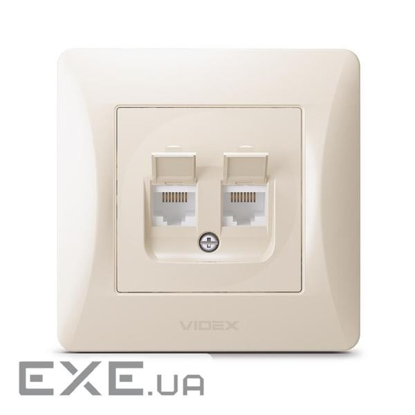 Комп'ютерна розетка Videx BINERA CAT6+CAT6 подвійна кремова (VF-BNSK2PC6-CR)