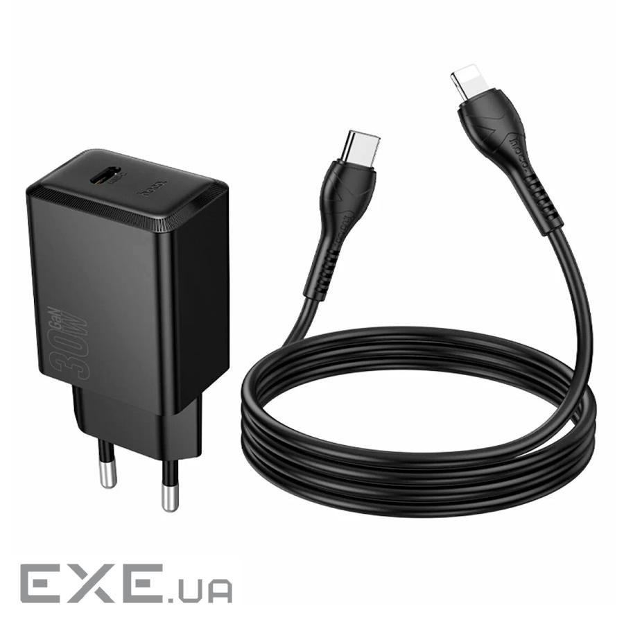 Набір СЗУ HOCO N70 + Type-C / Lighting кабель, 1xUSB+1xUSB-C, PD30W+QC3.0, кабель 1м (HOCO N70 / LB)