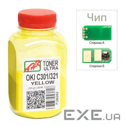 Тонер OKI C301/321, 50г Yellow+chip AHK (1505328)