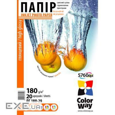 Фотопапір ColorWay A4 180г glossy 20л (PG180020A4)