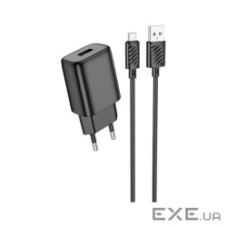 Зарядний пристрій HOCO C134A Solid USB + cable USB to Micro 5P Black (6942007621335)