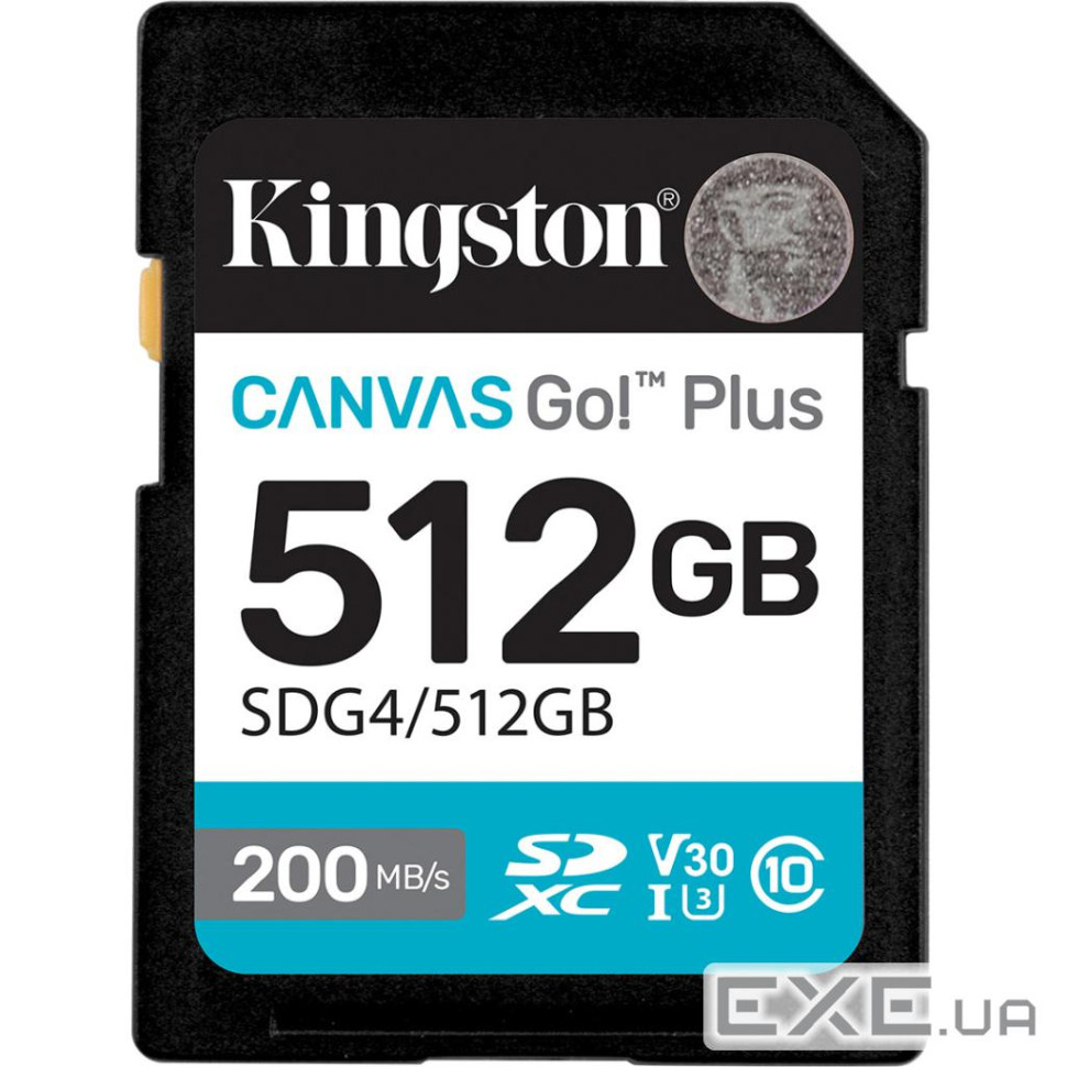 Карта пам"яті Kingston 512GB SDXC сlass 10 UHS-I U3 V30 Canvas Go Plus G4 (SDG4/512GB)