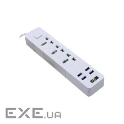 Мережевий фільтр ТВ-Т08, 3 розетки + 4 USB, 2 м, перетин 3х0, 75мм, 2500W, White, (ТВ-Т08-White)