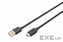 Кабель DIGITUS USB-A > USB-C заряджання/синхронізації, USB 2.0, M/M, 3м, чорний (AK-300148-030-S)