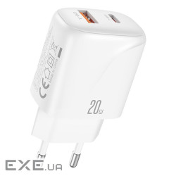 Зарядний пристрій XO 1xUSB-C PD20W + 1xUSB QC3.0 White (L158.white)
