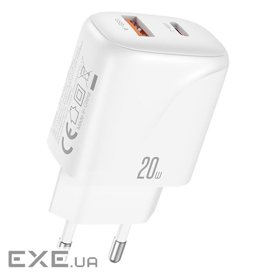 Зарядний пристрій XO 1xUSB-C PD20W + 1xUSB QC3.0 White (L158.white)