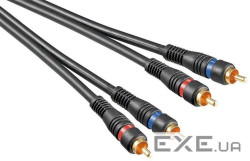 Кабель аудіо-сигнальний RCA 2x2 M/M 1.5m,2xShielded D=4.8mm Gold OFCu,асфальт (84.00.7077-1) (84.00.7077-1)