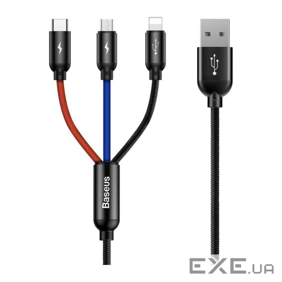 Дата кабель USB 2.0 AM to Lightning + Micro 5P + USB-C 1.2m 5A black Baseus (CAMLT-BSY01)