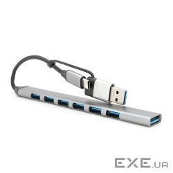 Хаб YT47916 Type-С на USB 3.0 / 4 порти+ перехідник USB, 480Mbts, живлення від USB, 0.15m, Gray, Box