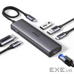 Концентратор Ugreen USB-C to HDMI + 2xUSB 3.2 + USB-C 3.2 + RJ45 + PD CM512 gray (45000)