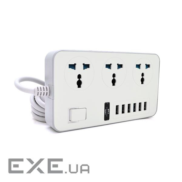 Мережевий фільтр ТВ-Т09, 3 розетки + 6 USB, 2 м, перетин 3х0,75 мм, 3000W, White-g (ТВ-Т09-White)