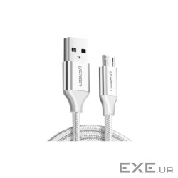 Дата кабель USB 2.0 AM to Micro 5P 2.0m US290 3A 18W Nickel Plating White Ugreen (60153)