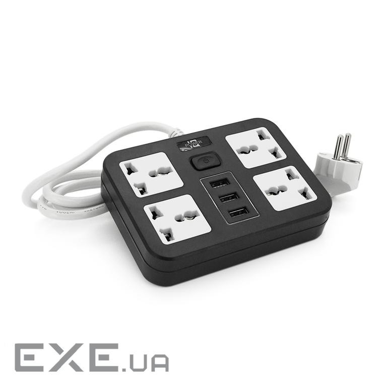 Мережевий фільтр ТВ-Т15, 4 розетки + 3 USB, 2 м, перетин 3х0, 75мм, 2500W, Black, (ТВ-Т15-Black) 15-Black)