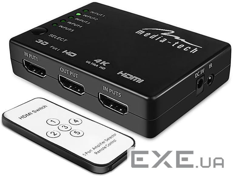 HDMI свитч 5 to 1 MEDIA-TECH 4K 5-port w/remote (MT5207)