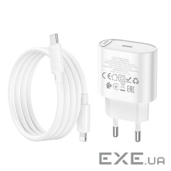 Набір СЗУ 110-240V HOCO C109A 1xUSB-C+ кабель Lighting, PD20W, кабель 1м, White, (HOCO C109A / CLW)