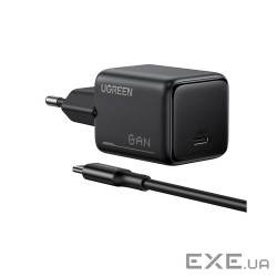 Зарядний пристрій Ugreen X517 USB-C PD25W GaN + cable USB-C to USB-C 1.0m black (75103)
