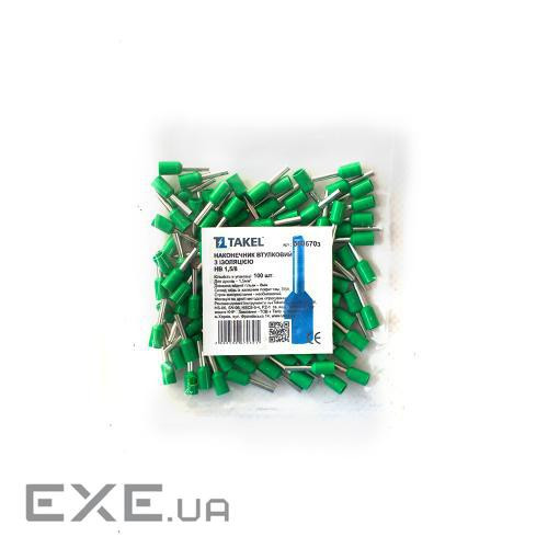 Наконечник кабельний штирьовий втулковий з ізоляцією 1.5мм.кв зелений 100шт (087456)