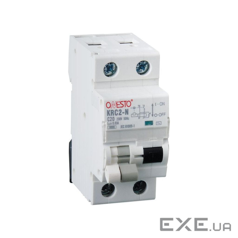 Диференціальний автоматичний вимикач ONESTO 1п+N, 20А, 30mA , тип AC, RCBO (KRC2-N)