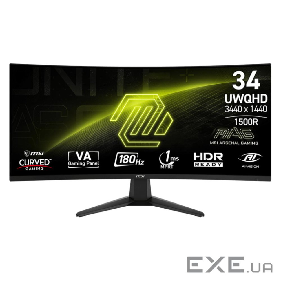 Монітор MSI 34" MAG 346CQ 2xHDMI, DP, Audio, VA, 3440x1440, 21:9, 180Hz, 1ms, sRGB 100%, CURVED