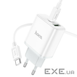 Набір СЗУ 110-240V HOCO C105A+ Type-C кабель, USB-C+USB, PD20W+QC3.0, кабель 1м, Wh (HOCO C105ATUTW)