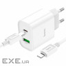 Мережевий зарядний пристрій HOCO C80A Plus Rapido PD20W+QC3.0 charger set(C to iP) W (6931474779892)