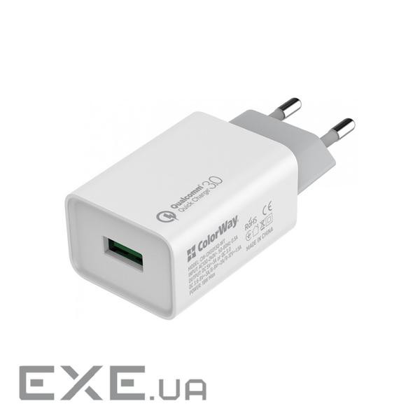 Зарядний пристрій ColorWay 1USB Quick Charge 3.0 (18W) (CW-CHS013Q-WT)