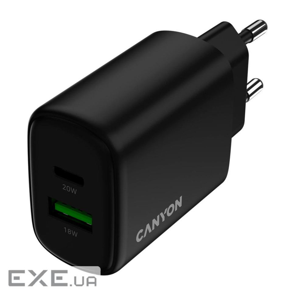 Зарядний пристрій Canyon OnCharge 200 20W 1xPD 1xQC EU Black (CNE-CHA200-31)