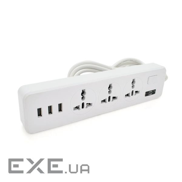 Мережевий фільтр ТВ-Т13, 3 розетки + 3 USB, 2 м, перетин 3х0, 75мм, 2500W, White, (ТВ-Т13-White)
