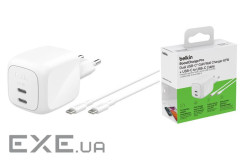 Зарядний пристрій мережевий Belkin 50Вт 2хUSB-С GAN PD PPS, кабель USB-С > USB- (WCH019KQ1MWH-B6)
