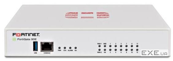 Міжмережевий екран Fortinet FG-90E, 2GE x WAN ports, 1GE x DMZ, 1GE x HA, 12GE x switch ports. Fortinet FG-90E, 2GE x WA