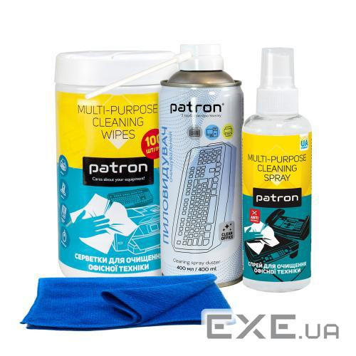 Набір Patron, що чистить: спрей для оргтехніки 250 мл, стиснене повітря 400 мл, серветки (CS-PN-BUNDL-12)
