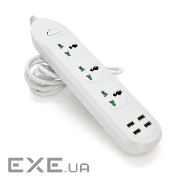 Мережевий фільтр ТВ-Т16, 4 розетки + 3 USB, 2 м, перетин 3х0,75 мм, 3000W, White, (ТВ-Т16-White)