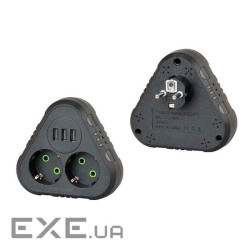 Розетка трійник із заземленням F202-Black, 2 розетки+3USB(1А), 2500W, 10A, 110-250V~Max, Blister ), 2500W, 10A, 110-250V