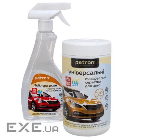 Набір очищувальний Patron для авто: серветки в тубі (100 шт), спрей для очищення поверхонь (CS-PN-BUNDL-4)