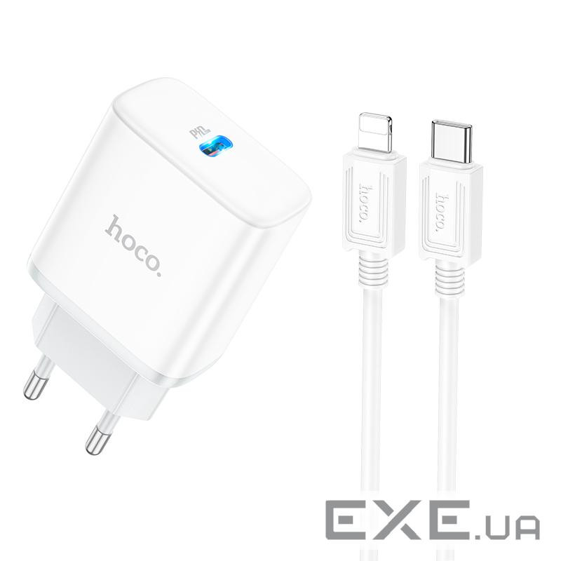 Набір СЗУ 110-240V HOCO C104A+ кабель Lighting, 1xUSB-C, PD20W, кабель 1м, White, Box (HOCO C104ALW)
