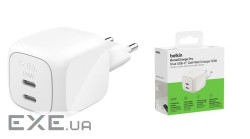 Зарядний пристрій мережевий Belkin 50Вт 2хUSB-С GAN PD PPS, білий (WCH019KQWH)
