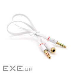 Спліттер Jack 3.5 (мама) 2 pin => 2 * Jack 3.5 (тато 2 pin, плоский, White (DPN-R2M-1F / KW) , White (DPN-R2M-1F / KW)