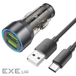 Набір АЗУ 12-24V HOCO NZ12+ кабель Type-C, 2xUSB, 36W, кабель 1м, Black, Box (HOCO NZ12 / TCB)