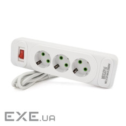 Мережевий фільтр F23, 3 розетки EU, кнопка включення з індикатором, 2 м, 3х0,75мм, 2500W (F23-White) , 2500W (F23-White)