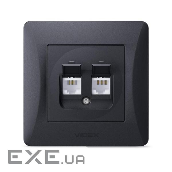 Комп'ютерна розетка Videx BINERA CAT6+CAT3 подвійна чорна (VF-BNSK2PC6TF3-BG)