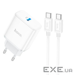 Набір СЗУ 110-240V HOCO C104A+ кабель Type-C, 1xUSB-C, PD20W, 1м кабель, White, Box (HOCO C104ATTW)