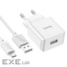 Зарядний пристрій HOCO C106A Leisure USB + cable USB to Micro 5P 10.5W White (6931474783905)