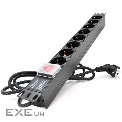 Силовий блок 19" 8 розеток, кабель 1.8м, вимикач, алюм. корпус PiPo (PP8PDUGR)