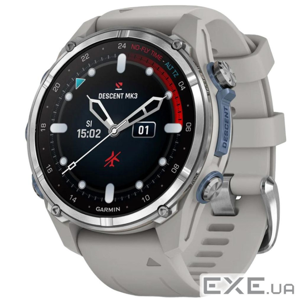 Смарт-годинник Garmin Descent Mk3, 43mm, Passvtd Steel/Fog Gry, Dive Computer, GPS да (010-02753-04)