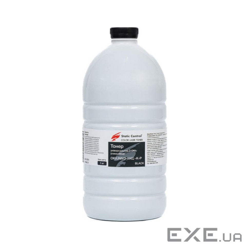 Тонер Okidata 3 (Glossy) 1кг black фасовка Static Control (OKIUNIV3-1KG-K-P)
