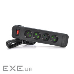 Мережевий фільтр F24, 4 розетки EU, кнопка включення з індикатором, 2 м, 3х0,75мм, 2500W (F24-Black) , 2500W (F24-Black)