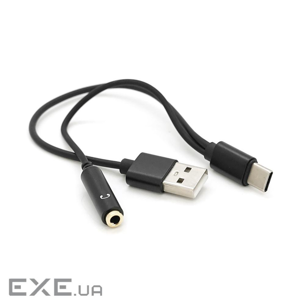 Перехідник 2 в 1 KY-139 Type-C(M) =>Jack 3.5mm(F)+USB, 5см, Black, Box (KIN KY-139)